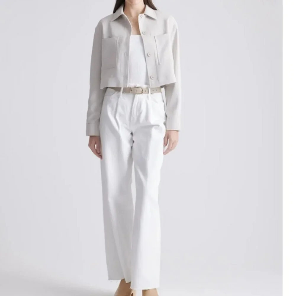 NWT Quince Stretch Crepe Cropped Jacket in Sand Sz XS - Picture 2 of 9